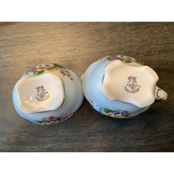 EB Foley 1850 Sugar Bowl Creamer Set Vintage Made in England Flowers Light Blue - Picture 8 of 12
